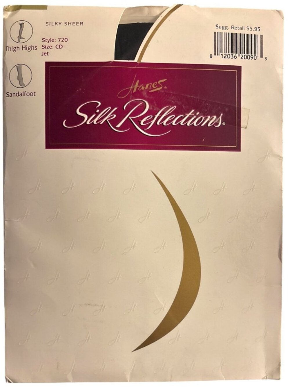 VTG Womens Hanes Silk Reflections Sheer Thigh Highs Sandalfoot Jet Size CD 720